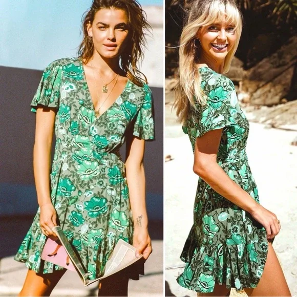 Spell & The Gypsy Collective Winona Mini Dress Size Small Green Floral - Picture 8 of 10